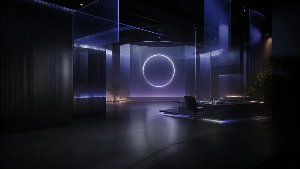 Signal Room. A dark studio, a chair nobody is sitting in, and one ring of light holding the room together.